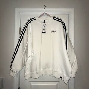 Adidas Men's White Crewneck Sweater with Black Stripes